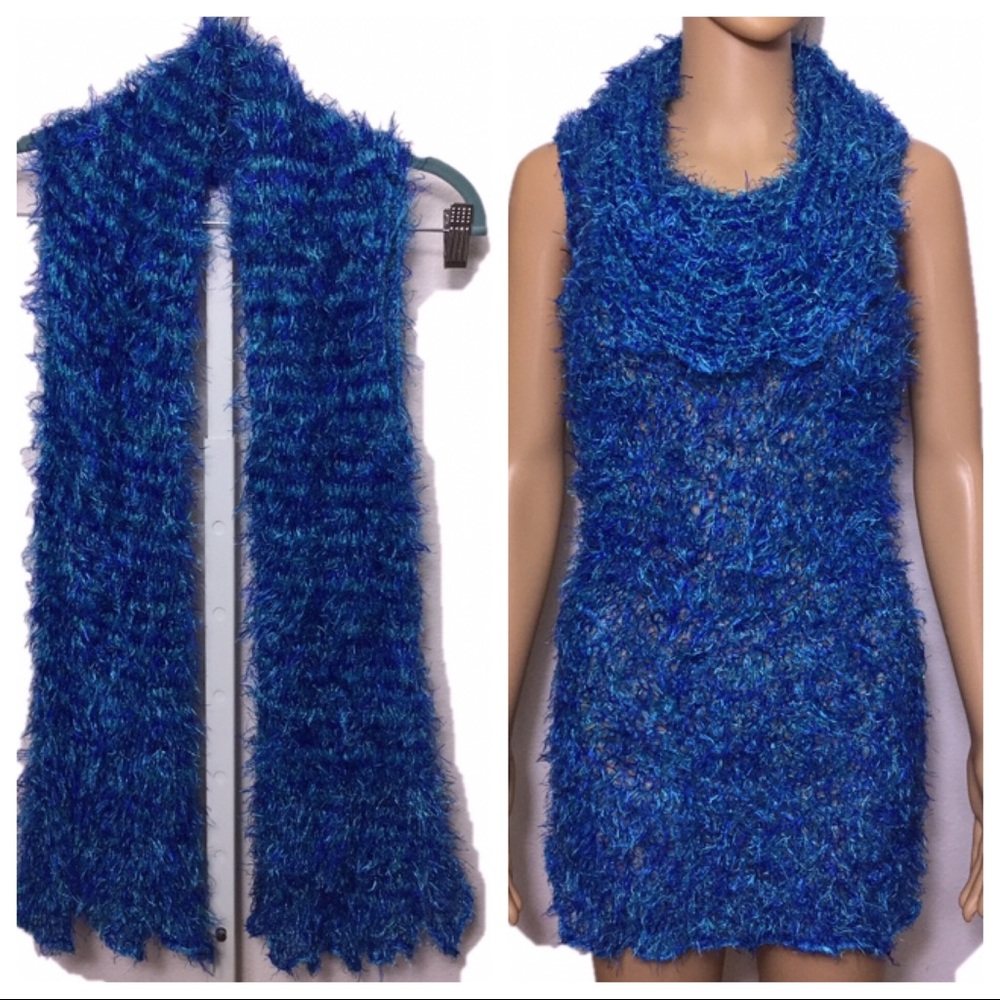 Fluffy Knit Scarf Convertible To Sleeveless Dress